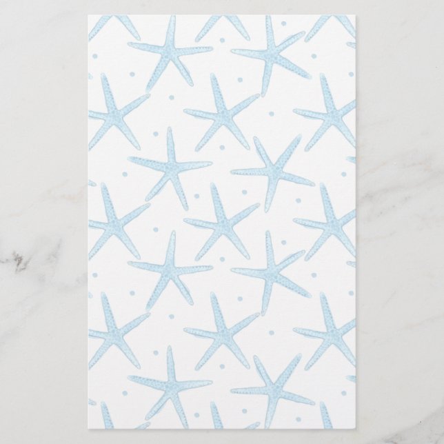 Watercolor Blue Sea Stars Pattern Stationery (Front)