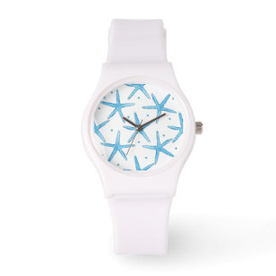 Watercolor Blue Sea Stars Pattern Watch