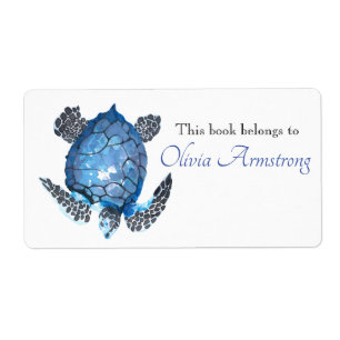 Watercolor Blue Sea Turtle Book Belongs To