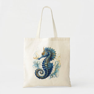 Watercolor blue seahorse design tote bag
