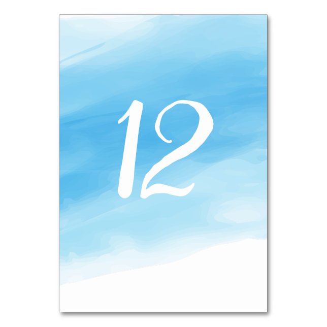 Watercolor Blue Seaside Table Number (Front)