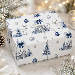 Watercolor Blue Silver Winter Wonderland Christmas Wrapping Paper