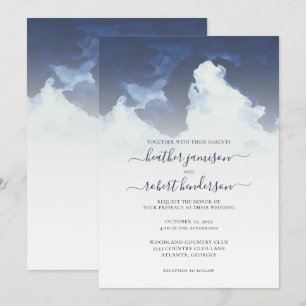 Watercolor Blue Sky and Clouds Wedding Invitation