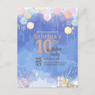 Watercolor Blue Sky Balloon Invitation Postcard