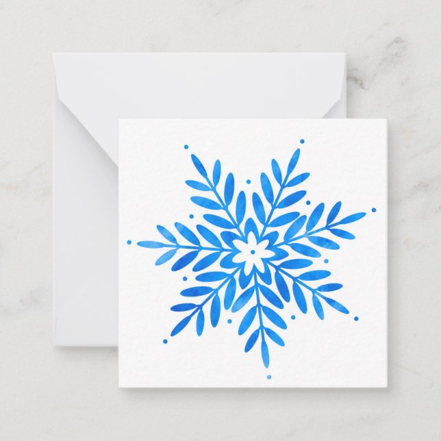  Watercolor Blue Snowflake Note Card (Front)