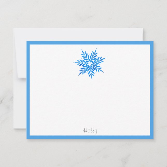 Watercolor Blue Snowflake Note Card (Front)