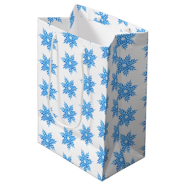  Watercolor Blue Snowflake Pattern   Medium Gift Bag (Front Angled)