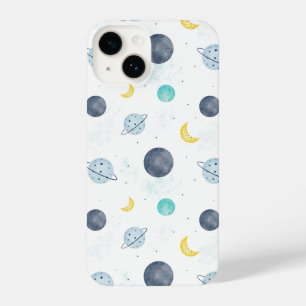 Watercolor Blue Space Planet Pattern iPhone 14 Case