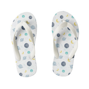 Watercolor Blue Space Planet Pattern Kid's Flip Flops