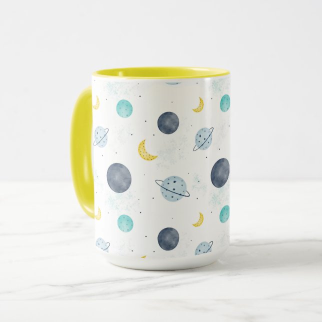 Watercolor Blue Space Planet Pattern Mug (Front Left)
