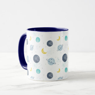 Watercolor Blue Space Planet Pattern Mug