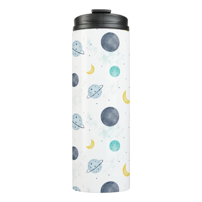 Watercolor Blue Space Planet Pattern Thermal Tumbler (Front)