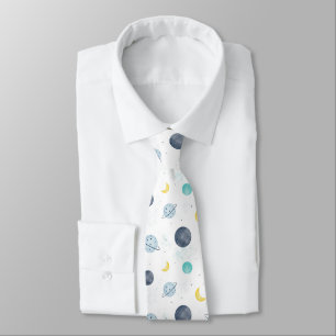 Watercolor Blue Space Planet Pattern Tie
