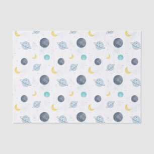 Watercolor Blue Space Planet Pattern Tissue Paper