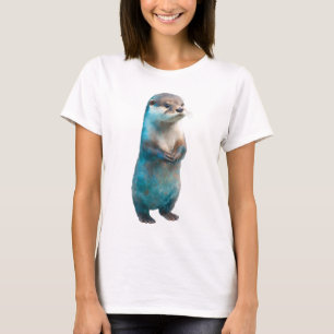 Watercolor Blue Splash standing Otter Women T-Shirt