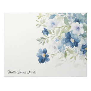 Watercolor blue Spring Flowers Personalised Notepad