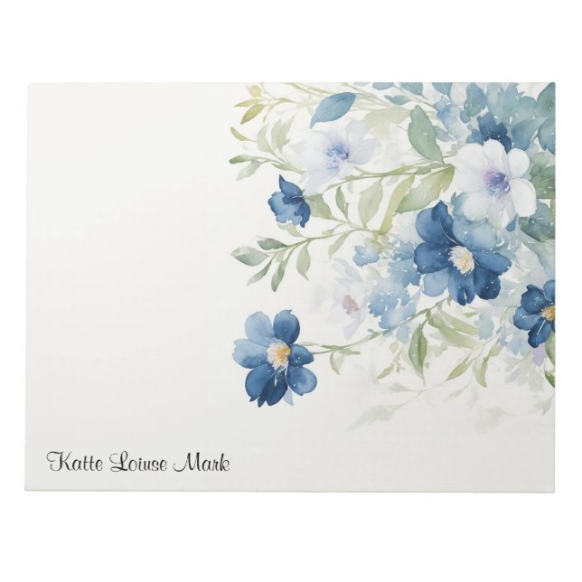 Watercolor blue Spring Flowers Personalised  Notepad (Front)