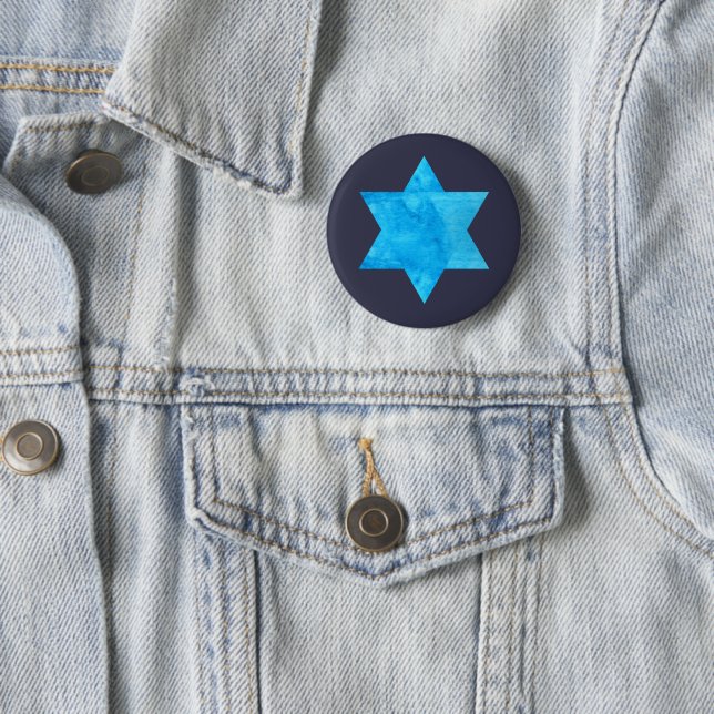 watercolor Blue Star of David 6 Cm Round Badge (In Situ)