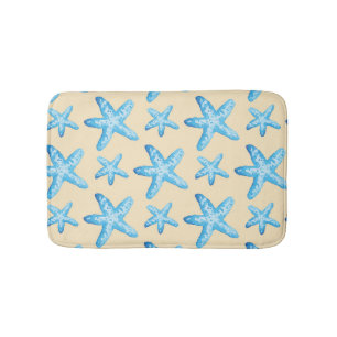 Watercolor Blue Starfish Pattern Bath Mat