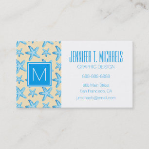 Watercolor Blue Starfish Pattern Business Card