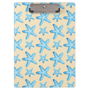 Watercolor Blue Starfish Pattern Clipboard