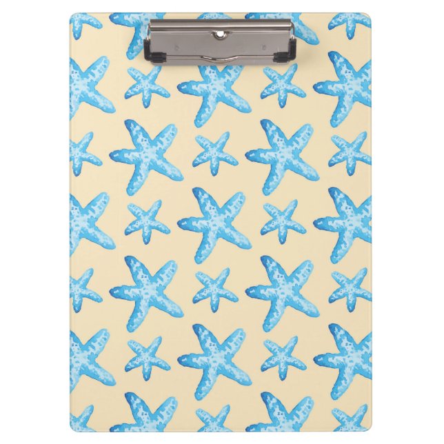 Watercolor Blue Starfish Pattern Clipboard (Front)