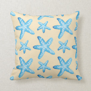 Watercolor Blue Starfish Pattern Cushion