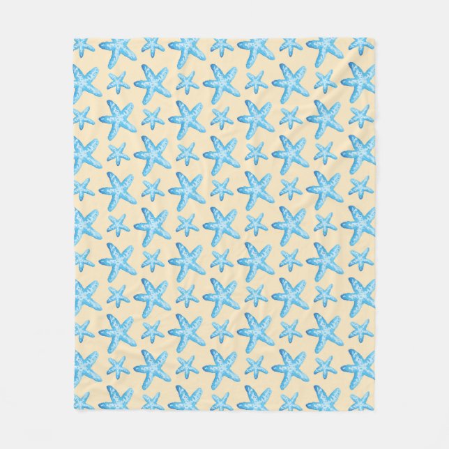 Watercolor Blue Starfish Pattern Fleece Blanket (Front)