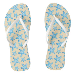 Watercolor Blue Starfish Pattern Flip Flops