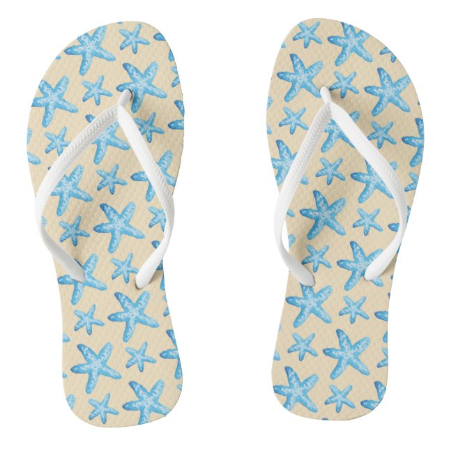 Watercolor Blue Starfish Pattern Flip Flops (Footbed)