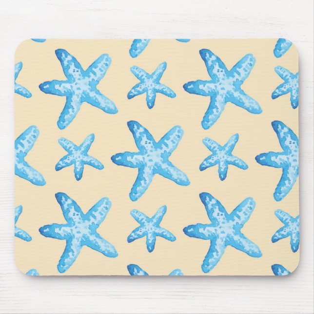 Watercolor Blue Starfish Pattern Mouse Mat (Front)
