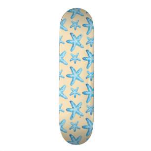 Watercolor Blue Starfish Pattern Skateboard