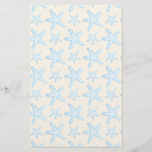 Watercolor Blue Starfish Pattern Stationery