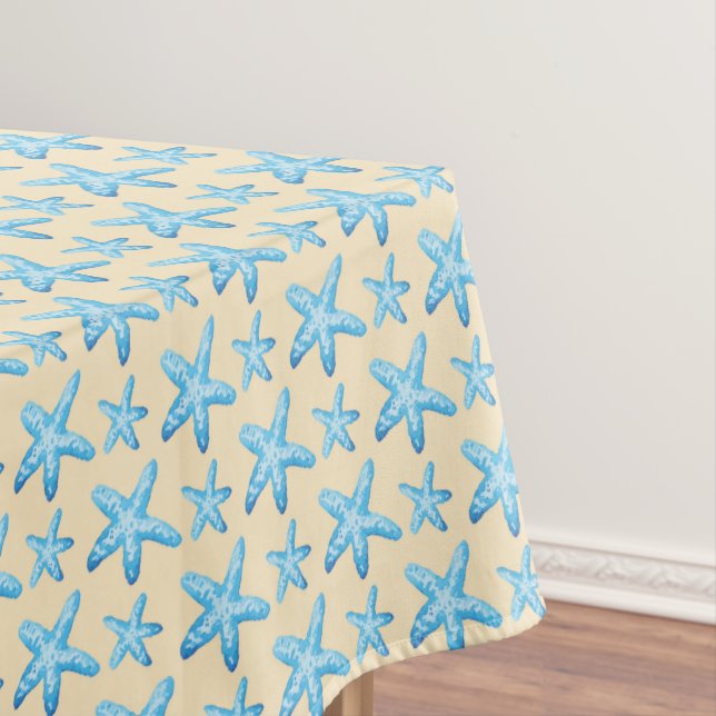 Watercolor Blue Starfish Pattern Tablecloth (In Situ)