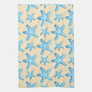 Watercolor Blue Starfish Pattern Tea Towel