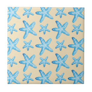 Watercolor Blue Starfish Pattern Tile
