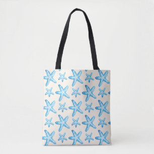 Watercolor Blue Starfish Pattern Tote Bag