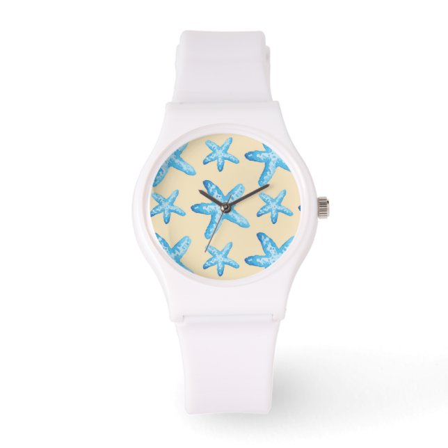 Watercolor Blue Starfish Pattern Watch (Front)
