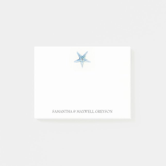 Watercolor Blue Starfish Post-it Notes (Front)