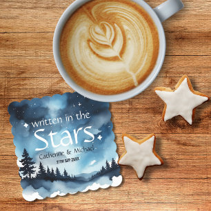 Watercolor Blue Starry Night Sky Celestial Wedding Paper Coaster
