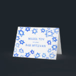 Watercolor Blue Stars MAZEL TOV Bar Mitzvah  Card<br><div class="desc">Perfect fun MAZEL TOV card to send for a bat mitzvah, bar mitzvah or other Jewish celebration! Hand made watercolor art for you on the front and blank inside! FULLY CUSTOMIZABLE! Click on “Personalise” above to edit the text. Click "edit using design tool" to adjust the fonts, colours and placements....</div>
