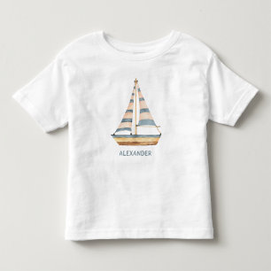 Watercolor Blue Stripe Sailboat Toddler T-Shirt