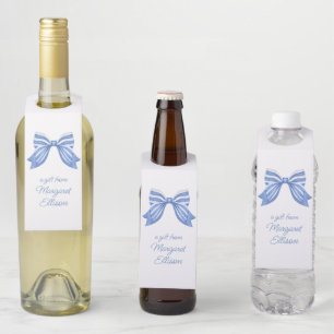 Watercolor Blue Striped Bow Bottle Tag