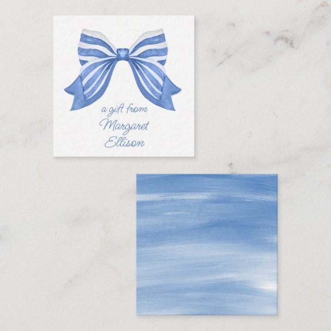 Watercolor Blue Striped Bow Gift Enclosure Card (Front/Back)