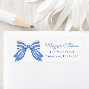 Watercolor Blue Striped Bow Return Address