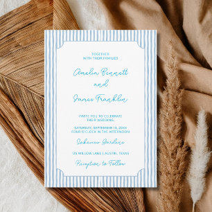 Watercolor Blue Striped Wedding Classic Wedding Invitation