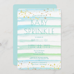 Watercolor Blue Stripes Baby Sprinkle Invitation