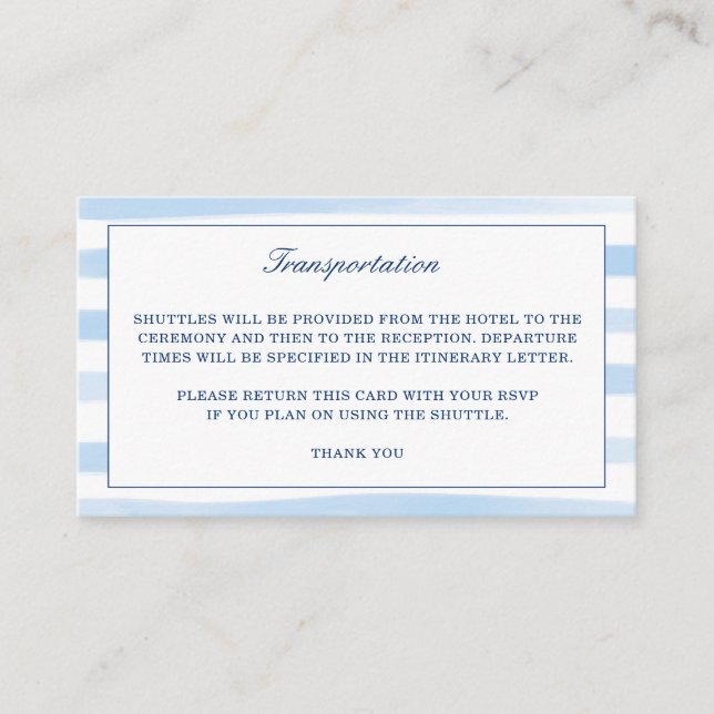 Watercolor Blue Stripes Beach Transportation Enclosure Card (Front)