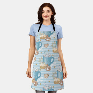 Watercolor Blue Stripes Cookies & Cocoa Christmas Apron