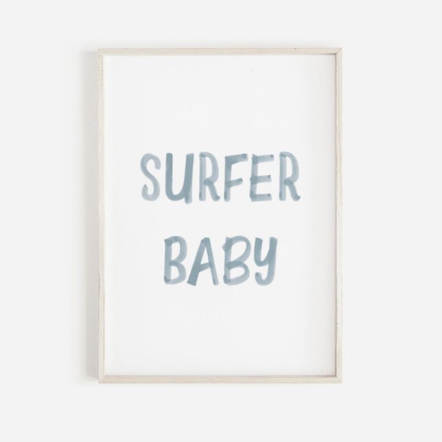 Watercolor blue surfer baby sign poster (Creator Uploaded)